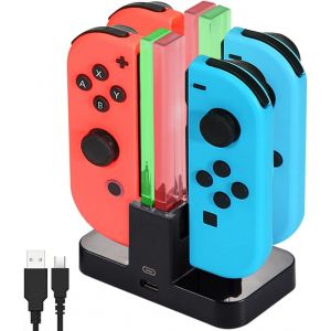 Shiba-4 En 1 Chargeur Station Pour Joy Con, Station De Recharge Pour Manettes Nintendo Switch Dock & Oled Model Avec Indicateur Le[3 - Neuf