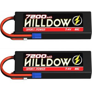 KYAOAYO-2S Lipo Batterie 7,4 V 85 C 7200 Mah Rc Coque Rigide Avec Prise Ec5 Pour Véhicules Télécommandés Camion Camion Camion Tank Avion Hélicoptère Modèles De Course (Lot De 2) - Neuf