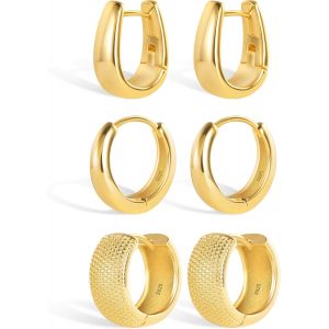 Boucles D'oreilles Créoles Or/Argent Set Pour Femme,Boucles D'oreilles Cartilage,Petite Creole 14k Plaqué Or Set.[X2491] - Neuf