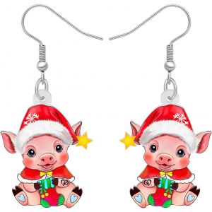 Kal-Boucles D'oreilles Pendantes Créatives En Acrylique Avec Cochon De Noël Cadeaux Pour Femmes Filles Enfants Bijoux Cochonnet Pour Les Fêtes De Fin D'année, Les Cadeaux Et Les Décorations - Neuf
