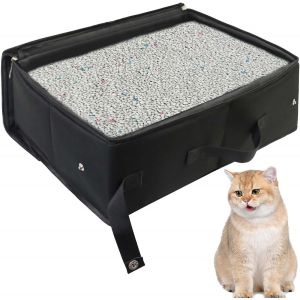 Cmws-Liti&egrave;re De Voyage Portable Pour Chat - Avec Couvercle - 40 &times; 32 &times; 15 Cm - Pliable - &Eacute;tanche - Avec Poign&eacute;e - Utile - Pour Les Voyages, L'ext&eacute;rieur, La Maison, Le Camping - Noir - Neuf