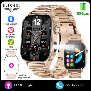 Lige Nouveaux Hommes Montre Intelligente Lampe De Poche 2.01 "Hd Grand Écran Ai Voix Bluetooth Appel Sport Montres Moniteur De Santé Smartwatch Femmes.Pink Gold Steel.Smart Health Watch - Neuf