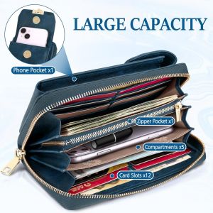 CAUC-Sac &agrave; Bandouli&egrave;re pour T&eacute;l&eacute;phone Femmes Portefeuille Cuir Porte Monnaie T&eacute;l&eacute;phone Bandouli&egrave;re RFID Blocage &Eacute;paule Portefeuille Sac avec 12 Porte Carte pour T&eacute;l&eacute;phone de Moins de 7,2 pouces - Neuf