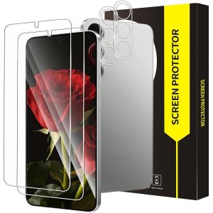 KALANKA-Lot de 2 + 2 films de protection d'&eacute;cran en verre blind&eacute; pour Samsung Galaxy S25 5G, duret&eacute; 9H, ultra r&eacute;sistant, verre de protection d'&eacute;cran Samsung S25, haute clart&eacute;, haute sensibilit&eacute; - Neuf