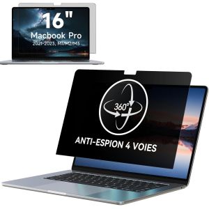 Filtre de Confidentialit&eacute; 360&deg; MacBook Pro 16 pouces (2021-2024) (M1, M2, M3, M4), Autocollante, Antireflet et Anti-Lumi&egrave;re Bleue,Protection D'&eacute;cran de Confidentialit&eacute; Quadridirectionnel - Neuf