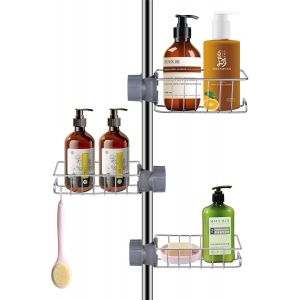 3 pièces Porte Savon Douche pour Tringle de Douche INOX, étagère Douche antirouille sans perçage, Rangement Douche sans perçage, Porta sapone doccia pour Tringle 18-27mm - Neuf