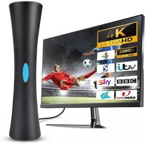 Antenne TV Int&eacute;rieur Ext&eacute;rieur, Antenne Puissante TNT HD, Port&eacute;e Longue de 200 Miles et Rotation 360&deg;, Base Collante Forte, Prendre en Charge de T&eacute;l&eacute;vision 4K 1080P VHF HDTV Gratuites - Neuf