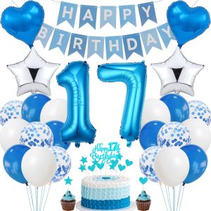 Ershi-Décoration De Gâteau 17e Anniversaire - Bleu - Décoration De Gâteau D'anniversaire 17 Ans Pour Garçon Et Fille - Décoration [6 - Neuf