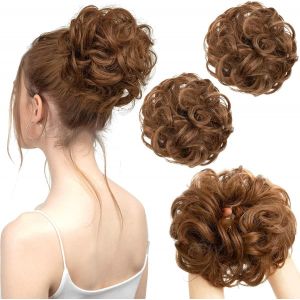 Ershi-2 Pièces Chignon Postiche Cheveuxs Naturel Brun Auburn Postiches Bouclés Ondulés Extensions, Faux Chouchou Effet Decoiffe El[2 - Neuf