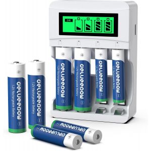 KGABERY-Chargeur Piles Rechargeable Aa Et Aaa 4 Slots Indépendants,Avec 1,2V Nimh Piles Rechargeables Aa 4Pcs 3300Mah Et 4Pcs Aaa 1100Mah Haute Capacité 1200 Cycles - Neuf