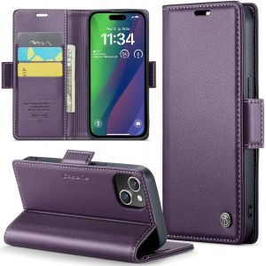 Maa-Coque Pour Iphone 15 6,1"", Étui Housse En Rfid Protection Premium Pu Cuir Portefeuille Rabat Case Magnétique Stand Antichoc, Étui Case Pour Iphone 15, Violet - Neuf