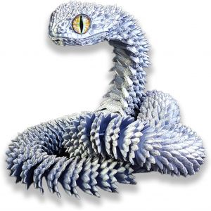 KAL-Jouets D'Animaux Imprim&eacute;s En 3D, Jeu De Serpent Imprim&eacute; En 3D, Ornement De Bureau, Statue De Serpent, Jouet Mobile De Serpent, Jouet &Agrave; Presser Pour L'Autisme/Tdah (30 Cm, Argent&eacute;) - Neuf