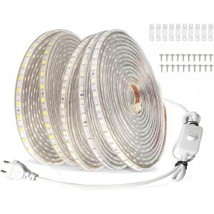 Ruban &Agrave; Led Avec Interrupteur 5m Blanc Chaud, Bande Lumineuse 220v 230v, 60 Leds/M Strip, &Eacute;tanche Ip65[Rub9224984] - Neuf