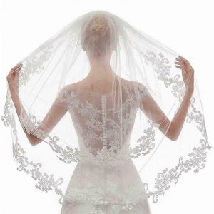 Voile De Mariée En Dentelle Court Pour Femme, Longueur Bout Des Doigts - 90 Cm - Neuf