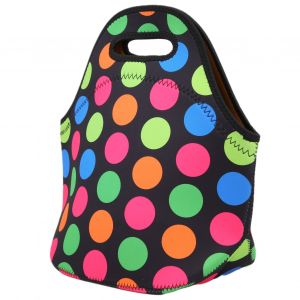Sac a lunch isotherme en neoprene impermeable pour pique-nique et camping, grands pois colores - Neuf