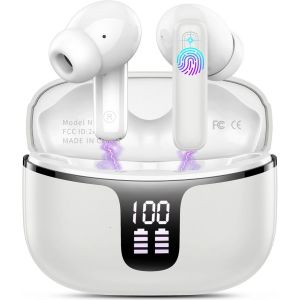 Casque Bluetooth 2025 Écouteurs Bluetooth 5.3 Stéréo HiFi avec 4 ENC Mic, Casque Sans Fil In Ear 40H Casque Bluetooth Sport LED USB-C Touch Control IP7 Étanche Earbuds pour Android iOS Gris - Neuf