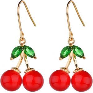 Cherry Earrings | Elegant Cherry Crystal Lever Back Stud In Platinum/Rose Gold | Shell Pearl Earrings | Cherry Jewelry Gift For Lovers - Neuf