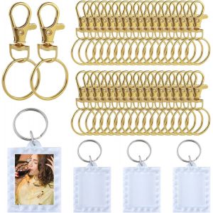 Checarzhn--No1-Lot De 100 Anneaux Porte-Clés - Mousquetons Pivotants - En Acier Inoxydable - Avec Boîte En Plastique Et 4 Porte-Clés - Pour Le Bricolage - Doré - Neuf