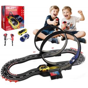 KAJGL-Circuit Voiture Electrique,Circuit Voiture Enfant Piste De Course Voiture Avec 2 Voiture,Télécommandes,Compteur Automatique,Boucle À 360°,Jouets Cadeaux Pour Enfant 3 4 5 6 7 8 Ans - Neuf