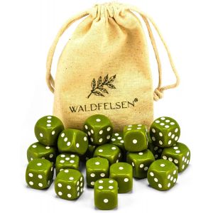 Mdy-® Lot De 6, 12, 20, 30 Ou 50 Dés De Haute Qualité De La Marque ® Taille Standard 16 Mm Cube Acrylique Bouton Cube De Jeu Dice 6 Côtés Accessoires De Jeu Avec Sac En Tissu (Olive - Neuf