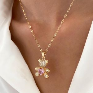 Kal-Collier Ours En Zircone Cubique Collier Ours En Cristal Rose Collier Ours En Peluche Collier Pendentif Animal Mignon Collier Chaîne Fine En Or Bijoux Pour Femmes Filles Enfants - Neuf