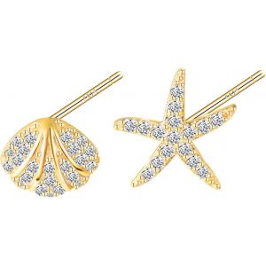 Chenquansarl-Boucles D'oreilles En Forme D'étoile De Mer En Zircon - Petites Boucles D'oreilles Pour Femme - En Argent 925 - Asymétrique - Cadeau Pour Maman, Petite Amie, S?ur, Femme, Fille, Argent S - Neuf