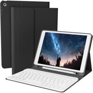 Étui De Clavier Pour Ipad 9ème/8ème/7e Génération (10,2 Pouces, 2021/2020/2019), Clavier Bluetooth Magnétique Intelligent Amovible Sans Fil, Étui Folio Avec Porte-Stylo, Noir - Neuf