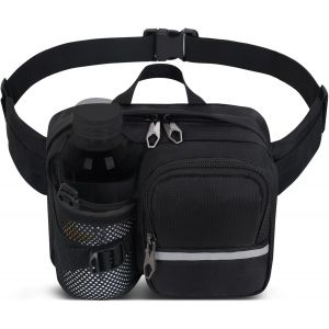 SJZG-Sac Banane Taille Homme Femme Sac Banane Sacs Bananes De Randonn&eacute;e Avec Porte Bouteille Ceinture R&eacute;glable Pour La Randonn&eacute;e D'Entra&icirc;nement En Plein Air (Black) - Neuf