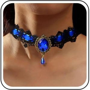 Collier Ras De Cou En Dentelle Noir Collier Ras De Cou En Dentelle Vintage Collier En Dentelle Bleu Perle Collier En Dentelle Gothique Collier Bijoux Femmes Et Filles - Neuf