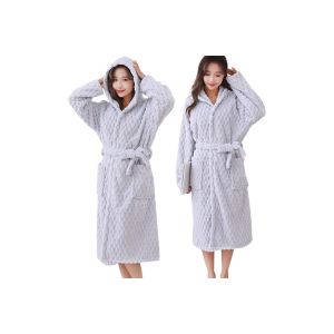 Ensemble De 2 Peignoirs En Polaire Corail Avec Capuche Et Poches, Peignoir &Eacute;ponge &Agrave; Manches Longues Pour La Maison Et Les Moments De D&eacute;tente - Neuf