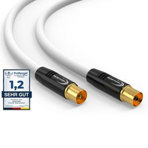 C&acirc;ble d'antenne 1,5m Blanc - M&acirc;le &agrave; Femelle IEC Coaxial - C&acirc;ble Coaxial HDTV Premium pour T&eacute;l&eacute;vision par C&acirc;ble | C&acirc;ble TV : Compatible avec TV, Radio, DVB-T/T2, DVB-C, DAB - Neuf