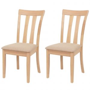 Lot de 2 chaises de salle &agrave; manger HWC-G46, chaise de cuisine, tissu/textile, bois massifstructure couleur naturelle, beige - Neuf