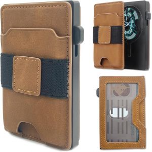 asas-Porte-Cartes Fin Pour Homme-Jusqu'À 8 Cartes-Portefeuille Pour Homme En Fibre De Carbone-Meilleure Idée Cadeau Pour Garçon-Étui Pour Cartes 2 En 1 Avec Protection Rfid(Cuir Marron), - Neuf