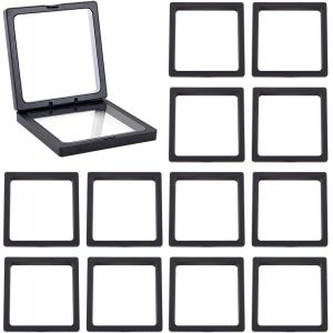 10 Présentoir À Bijoux Flottant 2.7 X 2.7 X 0.8D Noir De 3 Cm Transparent Avec Membranes En Polyéthylène Boîte De Rangement Pour Badges De Défi Collectionneurs Médaillons Et Bijoux - Neuf