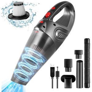 lbgwp60-Aspirateur À Main 4 En 1, 9500Pa Portable Mini Aspirateur De Voiture Puissant, Avec Lampe Led, 120W Rechargeable Aspirateur De Sans Fil, Avec Filtre Lavable/Buses, Pour Maison Bureau Voiture - Neuf