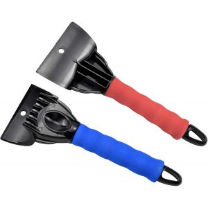 (Rouge Bleu) Grattoir à glace, grattoir à givre, grattoir en plastique avec poignée antidérapante, outil multifonctionnel, pelle à neige pour voiture - Neuf