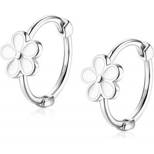 Kal-Boucles D'oreilles Cr&eacute;oles En Argent 925 Pour Femmes Filles Petites Fleurs Blanches Daisy Boucles D'oreilles Hypoallerg&eacute;niques Cartilage Helix Huggie Boucles D'oreilles - Neuf