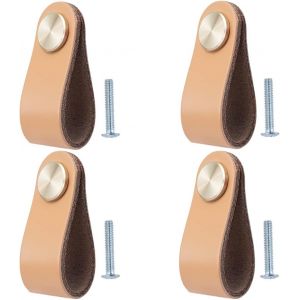 YUJTG-Lot de 4 Poignée Meuble Cuir, Bouton de Portes Placard Poignee Cuir Bouton de Tiroir, Poignee de Meuble Vintage pour Armoires, Commode, Cuisine, Salle de Bain - Neuf