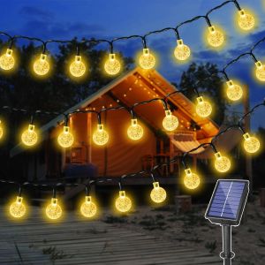 Guirlande Lumineuse Solaire D'ext&eacute;rieur, 5 M, 30 Led, &Eacute;tanche Ip65, Avec 8 Modes, Guirlande Lumineuse Solaire D'ext&eacute;rieur Pour Jardin, Terrasse, Balcon, Mariage (Blanc Chaud) - Neuf