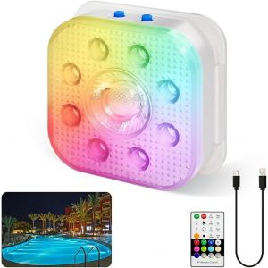 Lumiere Piscine, Lot De 1 Lampes Led Submersibles Rechargeables, Lumières De Piscine, Étanches Ip68, 16 Lumières À Changement De Couleur Avec Télécommande, Aimants, Pour Baignoire, Étang, Fête - Neuf