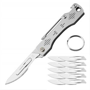 Ytfhg-Mini Couteau Pliant Avec Clip, Scalpel, Couteau Porte-Clés, 10 Lames Interchangeables Figure 23, Mini Couteau De Poche Edc Pour Extérieur, Camping, Cadeau Pour Homme - Neuf