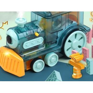 Train &eacute;lectrique bleu avec 80 dominos pour enfants - Neuf