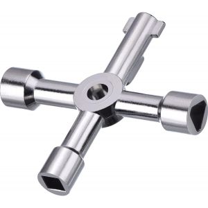 Clé 4 en 1 en alliage de zinc - Croix, carrés 6x6 mm et 8x8 mm, triangle 8x3 mm, clé 6 mm - 7,2 x 7,2 x 1,3 cm - Pour valves électriques, eau, gaz, armoires, ascenseurs - Neuf