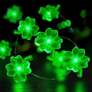 TRAHOO-Guirlande lumineuse &agrave; LED en forme de tr&egrave;fle - 2 m - 20 LED - Micro tr&egrave;fle &agrave; piles - Guirlande lumineuse d&eacute;corative pour la Saint Patrick, chambre &agrave; coucher, f&ecirc;te, No&euml;l - Neuf