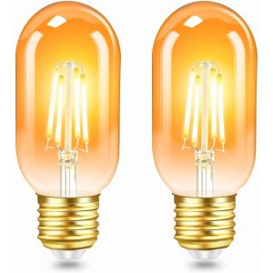 Kalanka-Lot De 2 Vintage Edison Ampoule E27 Led 4w, Verre Ambr&eacute;, Blanc Chaud 2200k, &Eacute;quivalent 40w Incandescence, 400lm, Ac 220v, Non Dimmable, T45 Filament R&eacute;tro Lampe, D&eacute;corative Pour Maison, Bars, - Neuf
