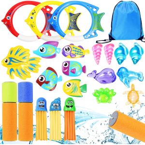 Kal-Lot De 23 Anneaux De Plongée, Jouets De Plongée, Jouets De Piscine, Jouets De Piscine, Poissons Précieux, Plongée Sous-Marine, Kit De Jeu Pour Enfants, Garçons Et Filles, Avec Sac À Cordon De - Neuf