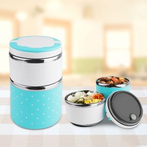 HJLIAN Boite a lunch Bento isotherme a 2 couches en acier inoxydable, empilable et etanche - Neuf