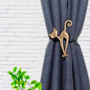 (Or) 2 Pièces Embrasses De Rideaux Magnétiques Embrasses De Rideaux Magnétiques Belle Boucle De Rideau Motif Chat Pince De Rideau Accessoires De Rideau Pour La Maison Salon Chambre Bureau - Neuf