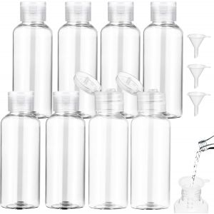 nzqaf-Flacon Voyage 8 Pièces Kit,100ml Bouteilles Transparent Voyage en Plastique vides avec 3 Petits entonnoirs,Voyage Accessoires Contenant Voyage,pour Cosmétiques, Lotion, Shampoing, Gel Douche - Neuf