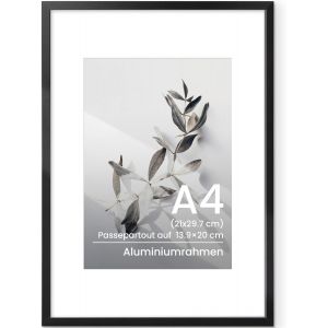 CMWX-Cadre photo A4 en aluminium et m&eacute;tal - Noir - Avec verre tremp&eacute; - Pour photos de 21 x 29,7 cm - Sans passe-partout ou photos de 13,9 x 20 cm - Avec passe-partout - Neuf